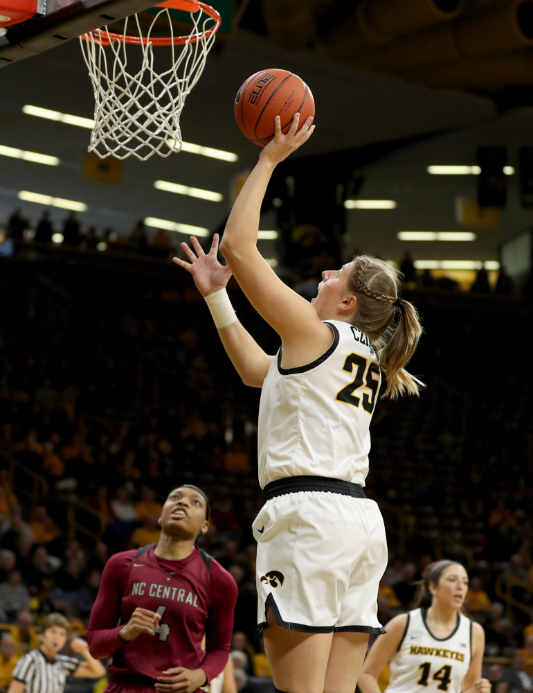 Iowa Hawkeyes forward/center Monika Czinano (25) against North Carolina Central Saturday, December 14, 2019 at Carver-Hawkeye Arena. (Brian Ray/hawkeyesports.com)