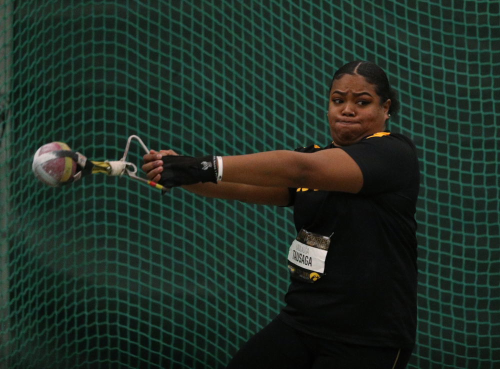 Iowa's Laulauga Tausaga competes in the weight throw during the 2019 Larry Wieczorek Invitational Friday, January 18, 2019 at the Hawkeye Tennis and Recreation Center. (Brian Ray/hawkeyesports.com)