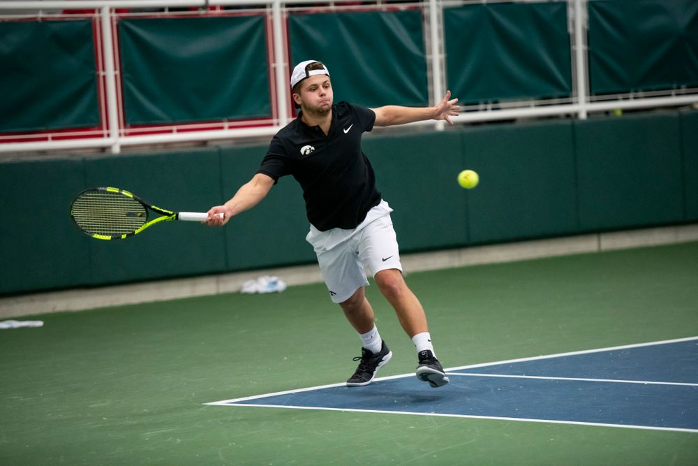 The Iowa men's tennis team competes against Cornell in The Rise Tennis Center in Ithaca, NY on Sunday, Feb. 24, 2019.