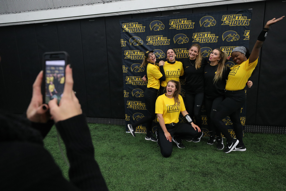 The Iowa Hawkeyes pose for a photo during their annual media day Friday, February 1, 2019 at the Hawkeye Tennis and Recreation Complex. (Brian Ray/hawkeyesports.com)