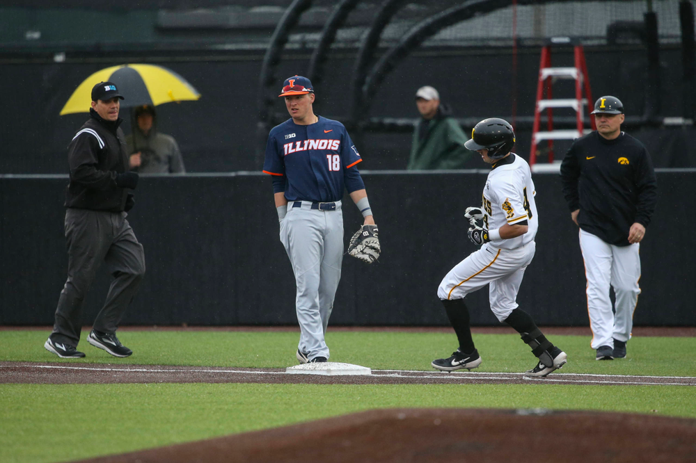 Iowa infielder Mitchell Boe at game 1 vs Illinois on Friday, March 29, 2019 at Duane Banks Field. (Lily Smith/hawkeyesports.com)