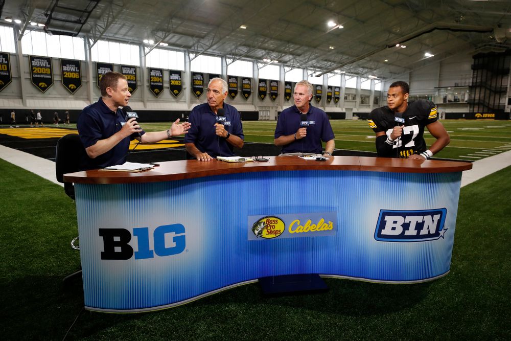 Iowa Hawkeyes tight end Noah Fant (87) on the Big Ten Network set Monday, August 20, 2018 at the Hansen Football Performance Center. (Brian Ray/hawkeyesports.com)