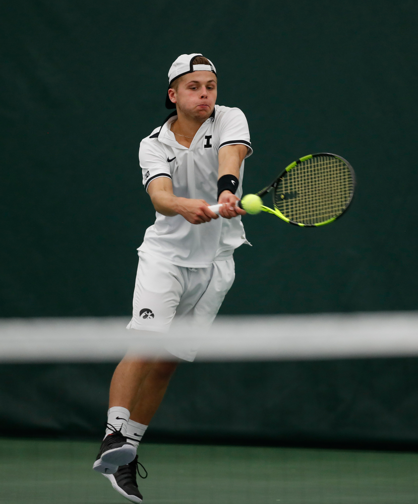Will Davies against Purdue Sunday, April 15, 2018 at the Hawkeye Tennis and Recreation Center. (Brian Ray/hawkeyesports.com)