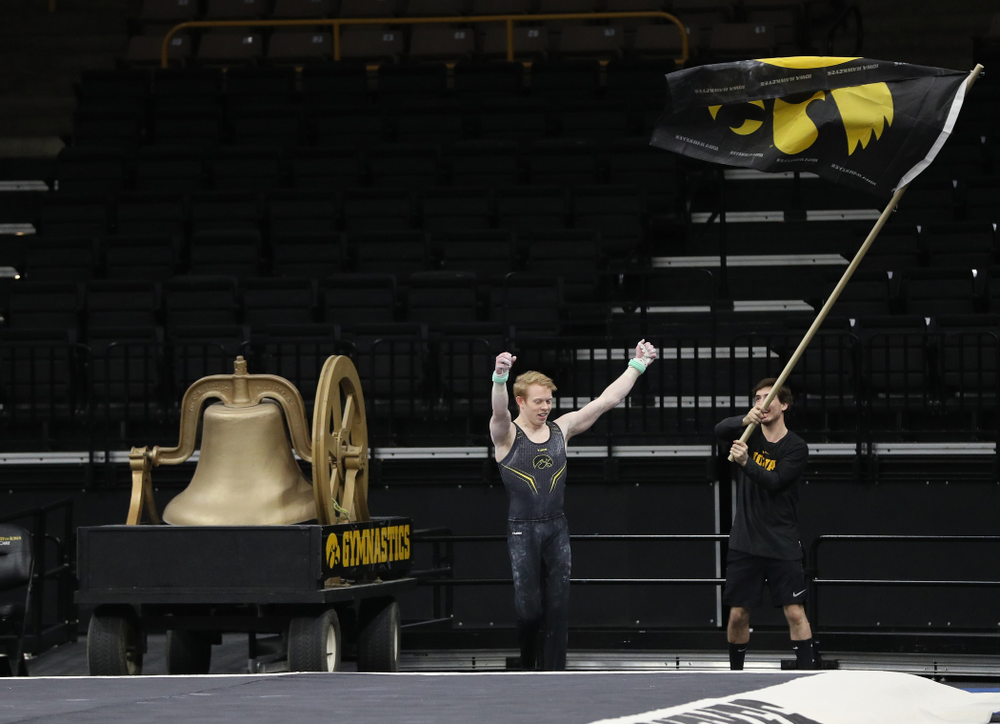 Iowa's Nick Merryman competes on the high bar against the Ohio State Buckeyes Saturday, March 16, 2019 at Carver-Hawkeye Arena. (Brian Ray/hawkeyesports.com)