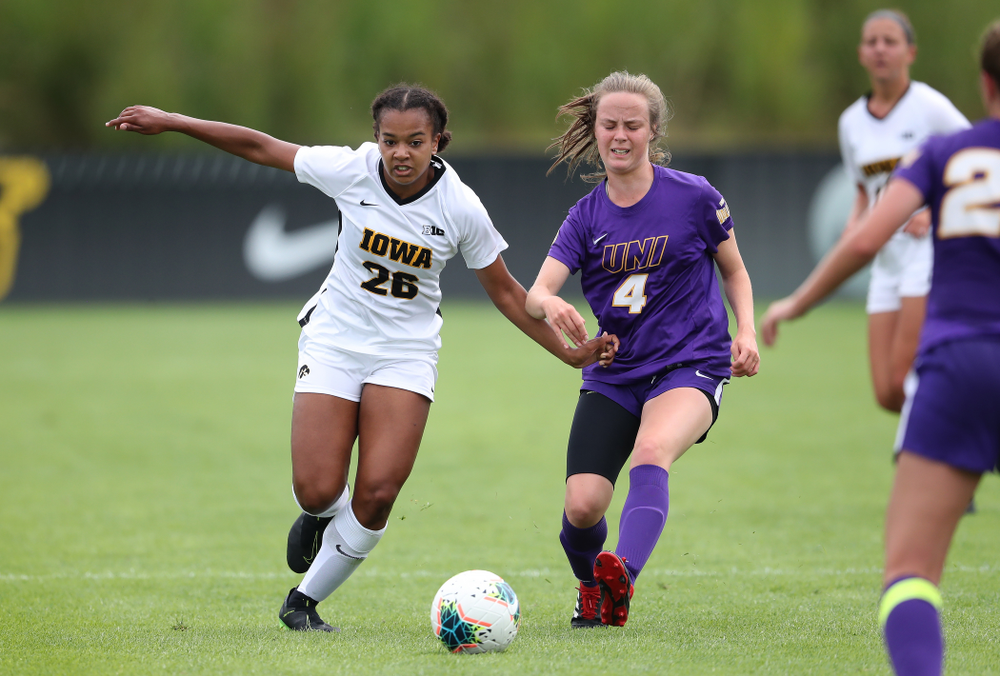 Iowa Hawkeyes midfielder/forward Melina Hegelheimer (26) during a 6-1 win over Northern Iowa Sunday, August 25, 2019 at the Iowa Soccer Complex. (Brian Ray/hawkeyesports.com)
