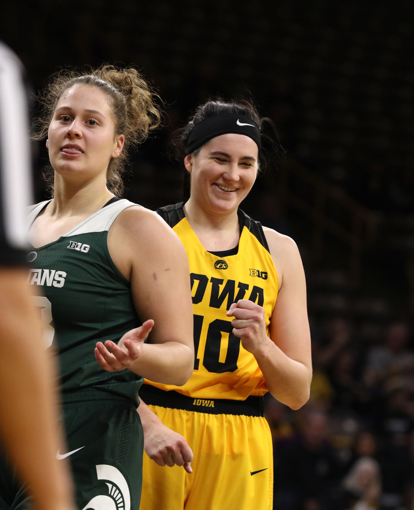 Iowa Hawkeyes forward Megan Gustafson (10) against the Michigan State Spartans Thursday, February 7, 2019 at Carver-Hawkeye Arena. (Brian Ray/hawkeyesports.com)