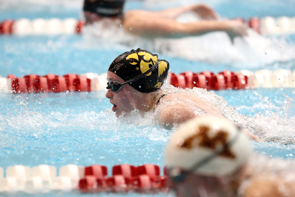 Iowa's Kelsey Drake swims the 200-yard IM during the 2019 Women's Big Ten Swimming and Diving meet Thursday, February 21, 2019 in Bloomington, Indiana. (Brian Ray/hawkeyesports.com)