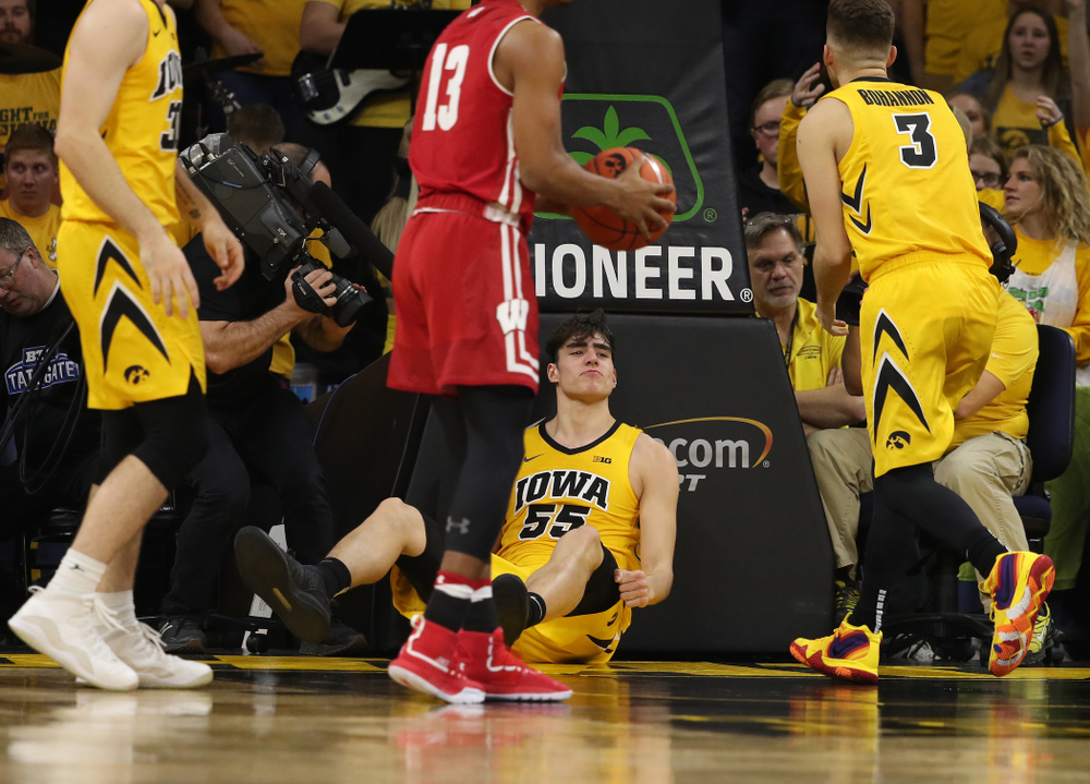 Iowa Hawkeyes forward Luka Garza (55) against the Wisconsin Badgers Friday, November 30, 2018 at Carver-Hawkeye Arena. (Brian Ray/hawkeyesports.com)