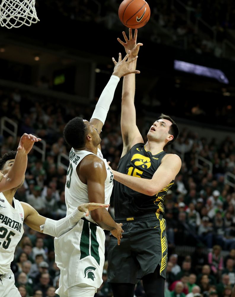 Iowa Hawkeyes forward Ryan Kriener (15) against Michigan State Tuesday, February 25, 2020 at the Breslin Center in East Lansing, MI. (Brian Ray/hawkeyesports.com)