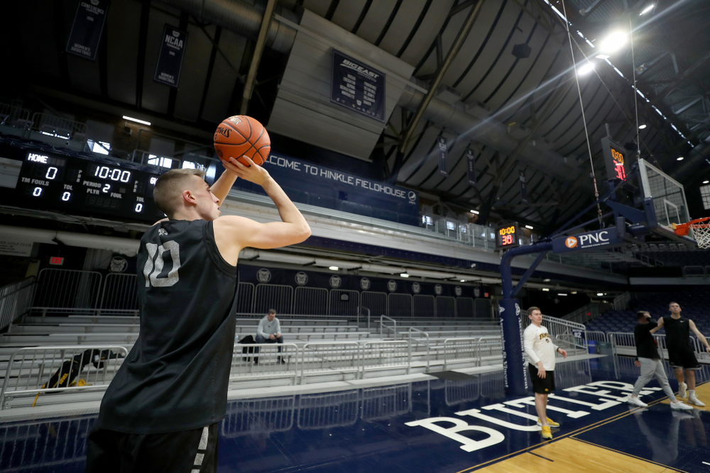 Iowa Hawkeyes guard Joe Wieskamp (10) during practice at Hinkle Fieldhouse Wednesday, March 11, 2020 in Indianapolis. (Brian Ray/hawkeyesports.com)