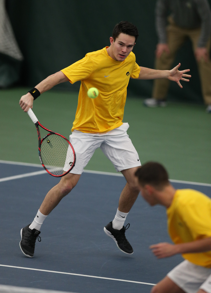 Jonas Larsen and Kareem Allaf against Utah Sunday, February 10, 2019 at the Hawkeye Tennis and Recreation Complex. (Brian Ray/hawkeyesports.com)