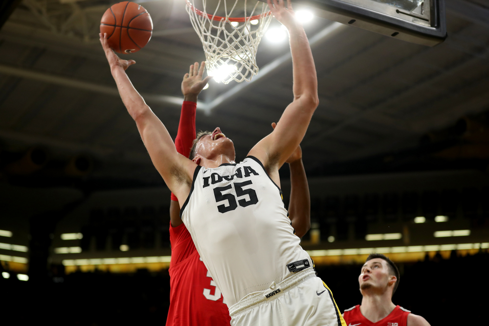 Iowa Hawkeyes forward Luka Garza (55) against the Ohio State Buckeyes Thursday, February 20, 2020 at Carver-Hawkeye Arena. (Brian Ray/hawkeyesports.com)