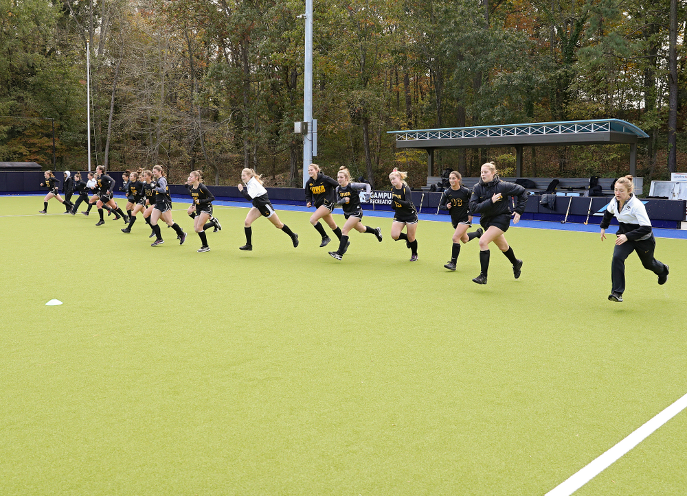 The Hawkeyes warm up during their practice at Karen Shelton Stadium in Chapel Hill, N.C. on Saturday, Nov 16, 2019. (Stephen Mally/hawkeyesports.com)
