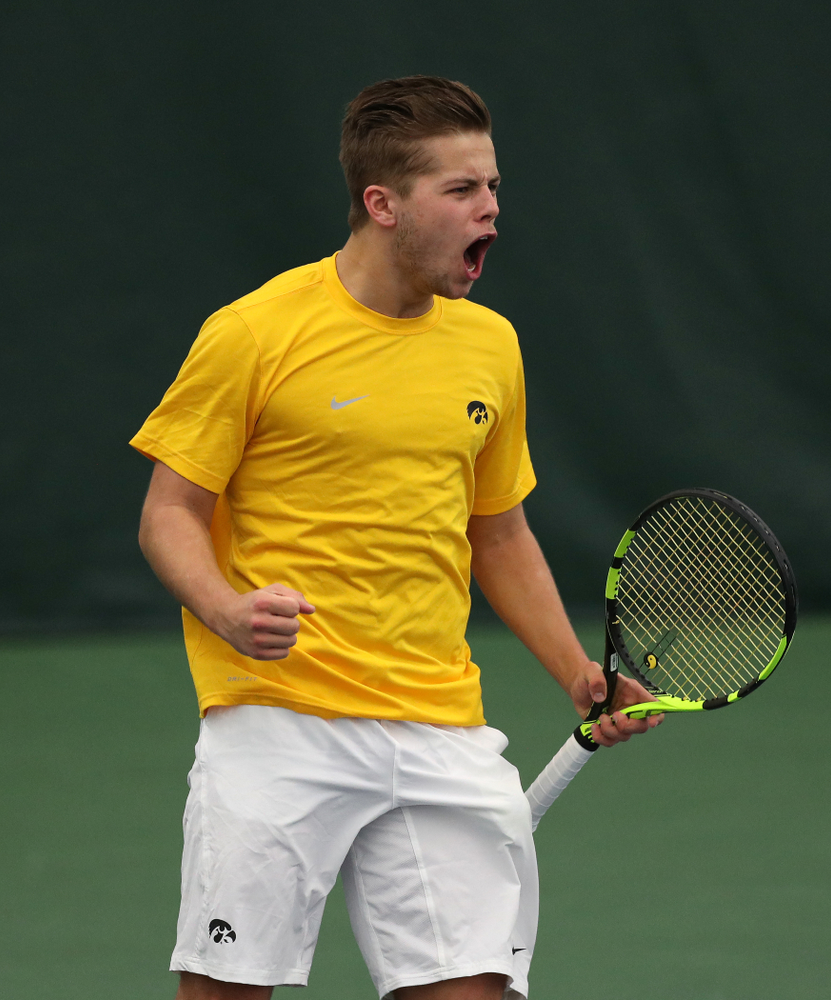 Oliver Okonkwo and Will Davies against Utah Sunday, February 10, 2019 at the Hawkeye Tennis and Recreation Complex. (Brian Ray/hawkeyesports.com)