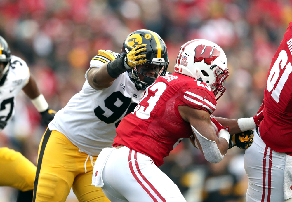 Iowa Hawkeyes defensive lineman Cedrick Lattimore (95) against the Wisconsin Badgers Saturday, November 9, 2019 at Camp Randall Stadium in Madison, Wisc. (Brian Ray/hawkeyesports.com)