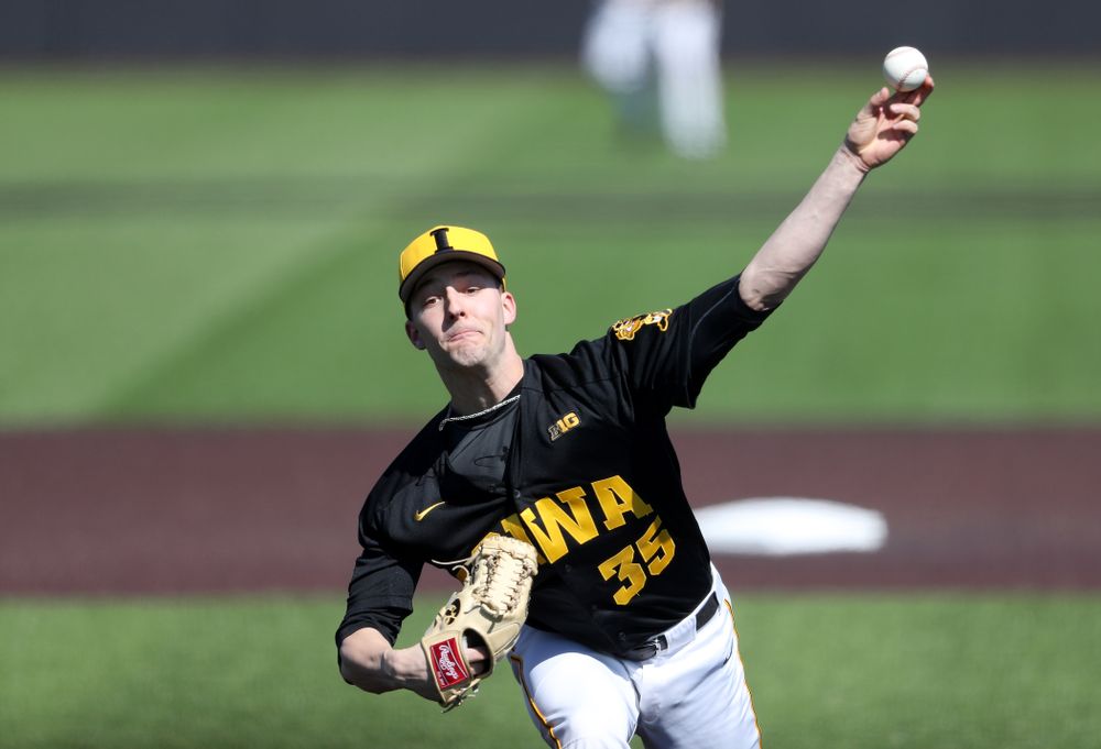 Iowa Hawkeyes Cam Baumann (35) against California State Northridge Sunday, March 17, 2019 at Duane Banks Field. (Brian Ray/hawkeyesports.com)