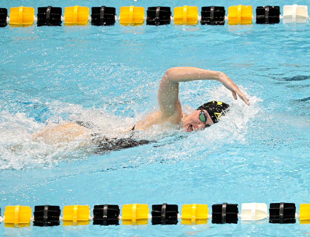 Iowa’s Allyssa Fluit swims the women’s 200-yard freestyle event during their meet against Michigan State and Northern Iowa at the Campus Recreation and Wellness Center in Iowa City on Friday, Oct 4, 2019. (Stephen Mally/hawkeyesports.com)
