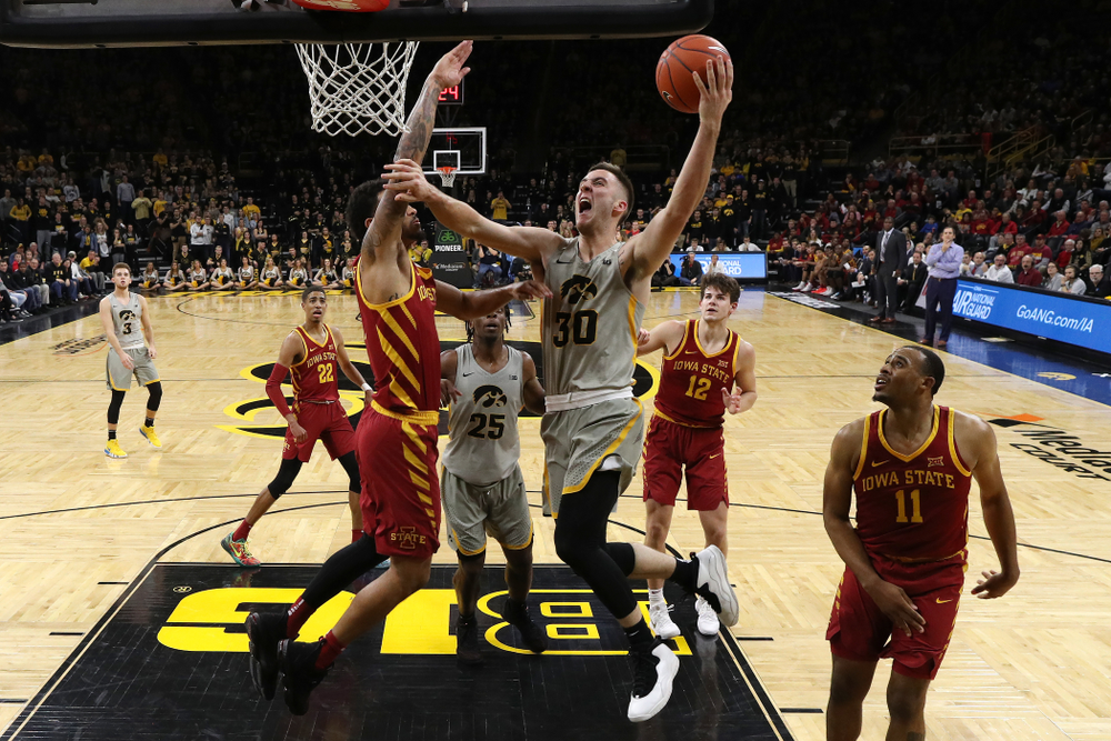 Iowa Hawkeyes guard Connor McCaffery (30) against the Iowa State Cyclones in the Iowa Corn Cy-Hawk Series Thursday, December 6, 2018 at Carver-Hawkeye Arena. (Brian Ray/hawkeyesports.com)