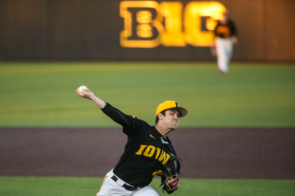 Iowa pitcher Grant Leonard at the game vs. Bradley on Tuesday, March 26, 2019 at (place). (Lily Smith/hawkeyesports.com)