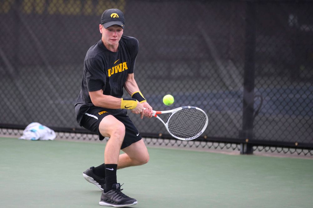 IowaÕs Jason Kerst at tennis vs Illinois State on Sunday, April 21, 2019 at the Hawkeye Tennis and Recreation Complex. (Lily Smith/hawkeyesports.com)