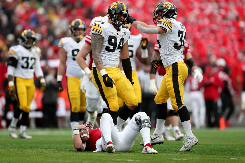 Iowa Hawkeyes defensive end A.J. Epenesa (94) against the Nebraska Cornhuskers Friday, November 29, 2019 at Memorial Stadium in Lincoln, Neb. (Brian Ray/hawkeyesports.com)