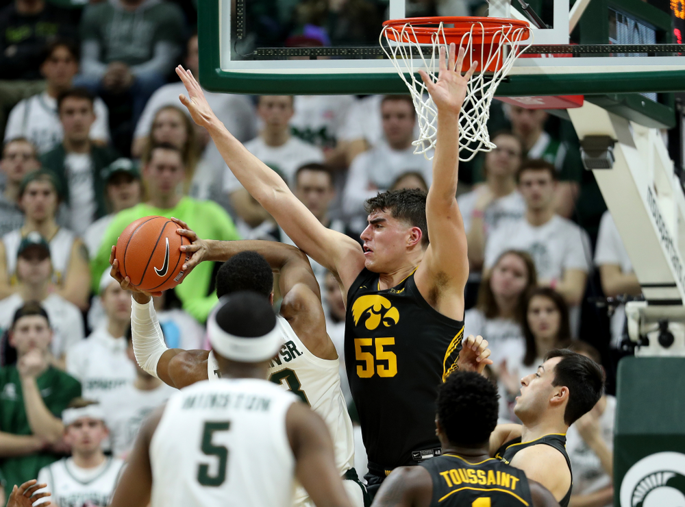 Iowa Hawkeyes forward Luka Garza (55) against Michigan State Tuesday, February 25, 2020 at the Breslin Center in East Lansing, MI. (Brian Ray/hawkeyesports.com)