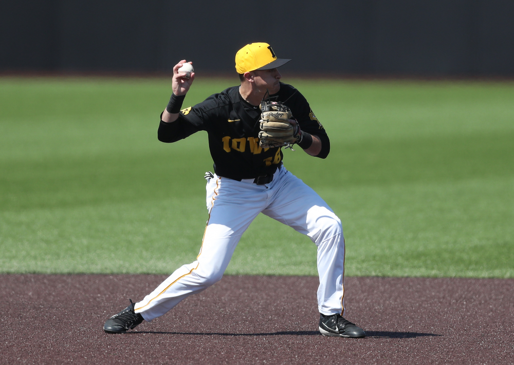 Iowa Hawkeyes Tanner Wetrich (16) during game two against UC Irvine Saturday, May 4, 2019 at Duane Banks Field. (Brian Ray/hawkeyesports.com)