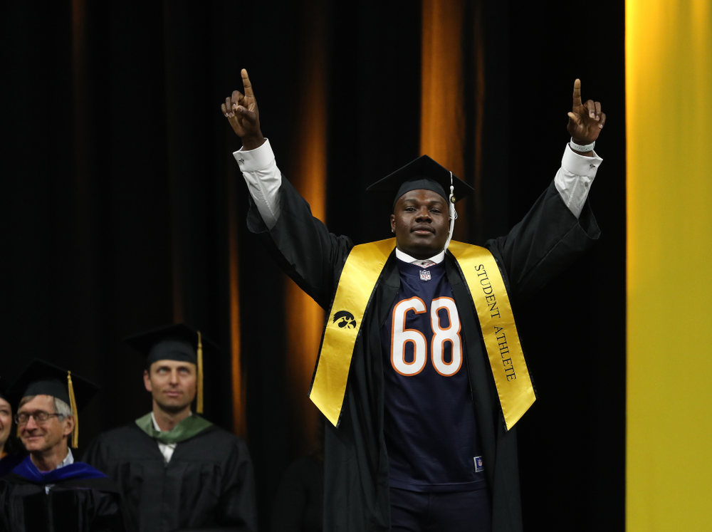 Hawkeye FootballÕs James Daniels during the College of Liberal Arts and Sciences spring commencement Saturday, May 11, 2019 at Carver-Hawkeye Arena. (Brian Ray/hawkeyesports.com)