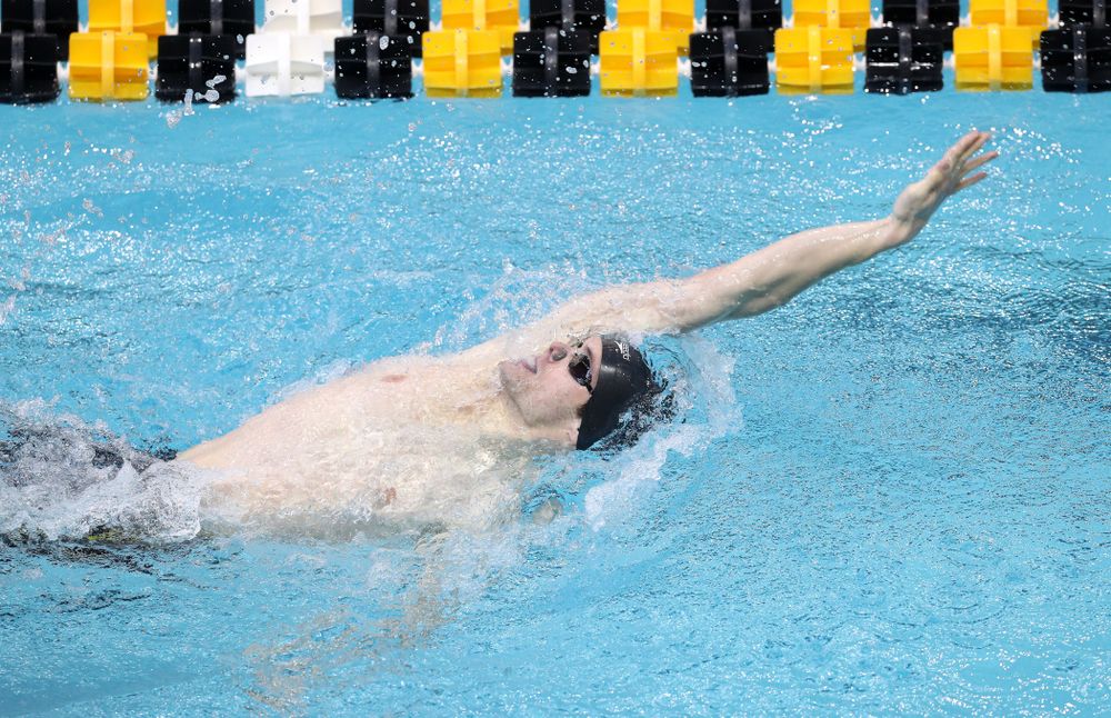 Iowa's Kenneth Mende competes in the 200-yard backstroke during the 2019 Big Ten Men's Swimming and Diving Championships Saturday, March 2, 2019 at the Campus Wellness and Recreation Center. (Brian Ray/hawkeyesports.com)