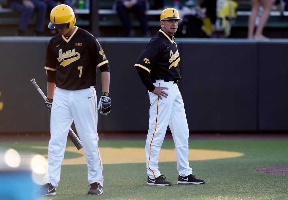 Iowa Hawkeyes head coach Rick Heller against Milwaukee Wednesday, April 25, 2018 at Duane Banks Field. (Brian Ray/hawkeyesports.com)