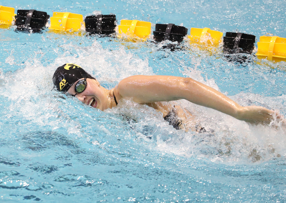 IowaÕs Hannah Burvill competes in the 200 yard freestyle against Notre Dame and Illinois Saturday, January 11, 2020 at the Campus Recreation and Wellness Center. (Brian Ray/hawkeyesports.com)
