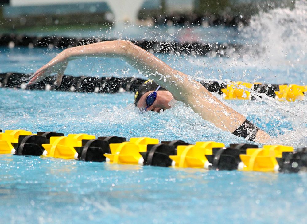 Iowa’s Sarah Schemmel swims in the women’s 200 yard freestyle relay event during the 2020 Women’s Big Ten Swimming and Diving Championships at the Campus Recreation and Wellness Center in Iowa City on Friday, February 21, 2020. (Stephen Mally/hawkeyesports.com)