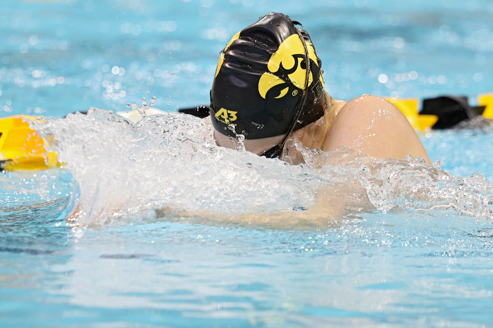 Iowa’s Lexi Horner swims the women’s 200-yard breaststroke event during their meet against Michigan State and Northern Iowa at the Campus Recreation and Wellness Center in Iowa City on Friday, Oct 4, 2019. (Stephen Mally/hawkeyesports.com)