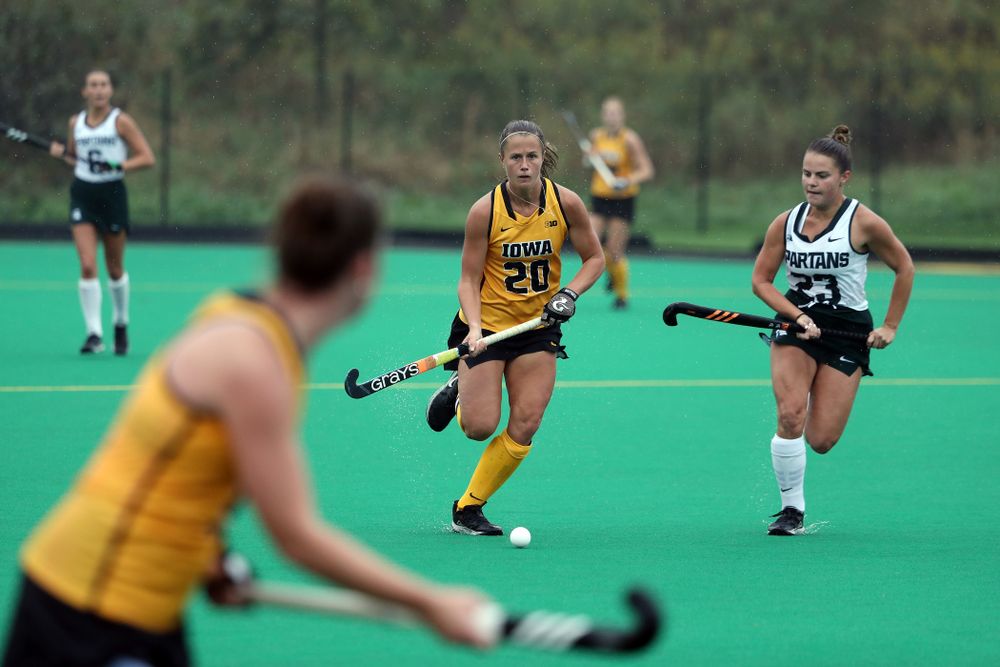Iowa Hawkeyes Sophie Sunderland (20) against the Michigan State Spartans Sunday, September 29, 2019 at Grant Field. (Brian Ray/hawkeyesports.com)
