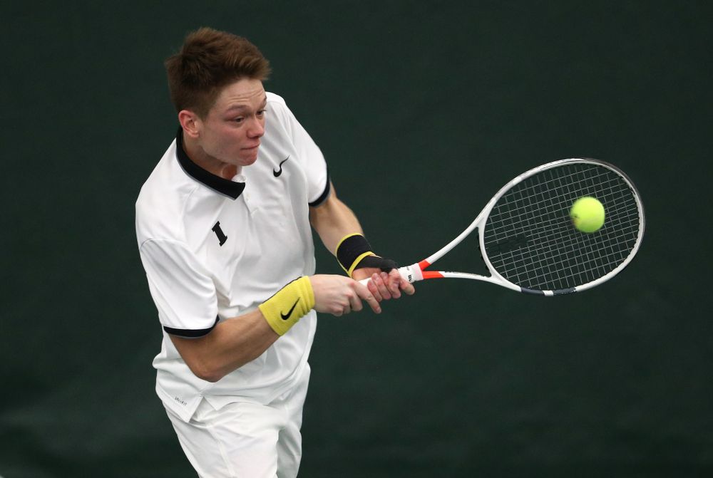 Iowa's Jason Kerst against North Dakota Friday, January 25, 2019 at the Hawkeye Tennis and Recreation Complex. (Brian Ray/hawkeyesports.com)