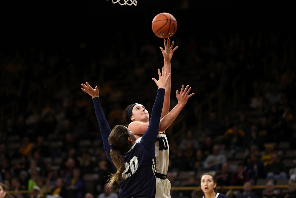 Iowa Hawkeyes forward Megan Gustafson (10) against Oral Roberts University Friday, November 9, 2018 at Carver-Hawkeye Arena. (Brian Ray/hawkeyesports.com)