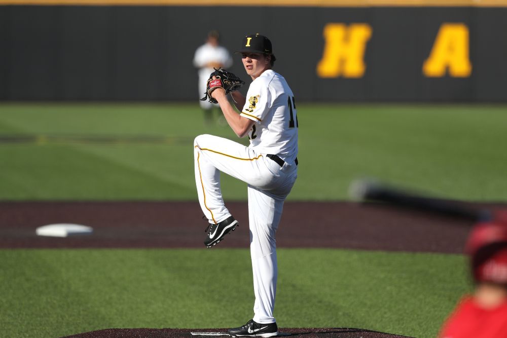Iowa Hawkeyes Drew Irvine (12) against the Nebraska Cornhuskers Saturday, April 20, 2019 at Duane Banks Field. (Brian Ray/hawkeyesports.com)