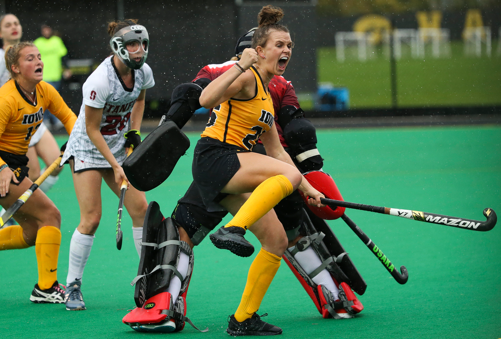 Iowa Hawkeyes forward Madeleine Murphy (26) reacts after scoring a goal during a game against Stanford at Grant Field on October 7, 2018. (Tork Mason/hawkeyesports.com)