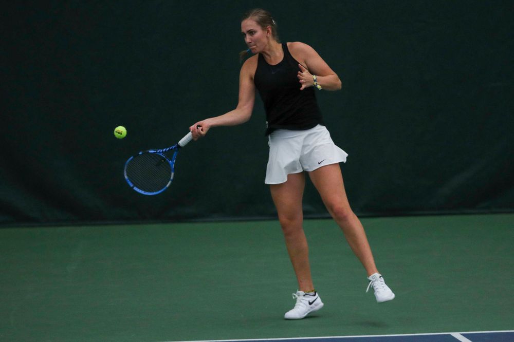 IowaÕs Ashleigh Jacobs at womenÕs tennis senior day vs Nebraska on Saturday, April 13, 2019 at the Hawkeye Tennis and Recreation Complex. (Lily Smith/hawkeyesports.com)