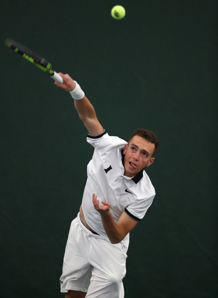 Iowa's Kareem Allaf against North Dakota Friday, January 25, 2019 at the Hawkeye Tennis and Recreation Complex. (Brian Ray/hawkeyesports.com)
