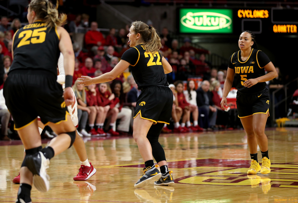 Iowa Hawkeyes guard Kathleen Doyle (22) against the Iowa State Cyclones Wednesday, December 11, 2019 at Hilton Coliseum in Ames, Iowa(Brian Ray/hawkeyesports.com)