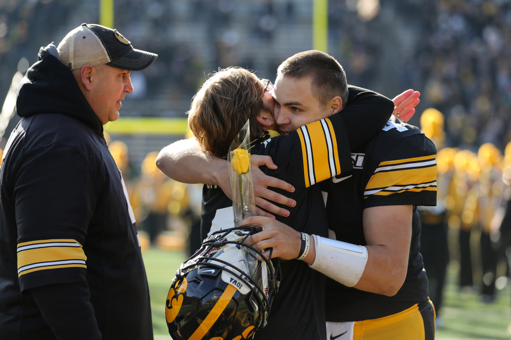 Iowa Hawkeyes quarterback Nate Stanley (4) during Senior Day festivities before their game against the Illinois Fighting Illini Saturday, November 23, 2019 at Kinnick Stadium. (Brian Ray/hawkeyesports.com)