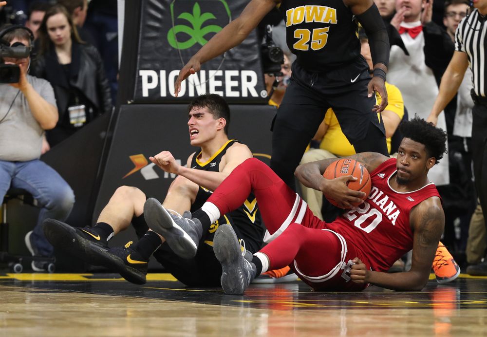 Iowa Hawkeyes forward Luka Garza (55) against the Indiana Hoosiers Friday, February 22, 2019 at Carver-Hawkeye Arena. (Brian Ray/hawkeyesports.com)