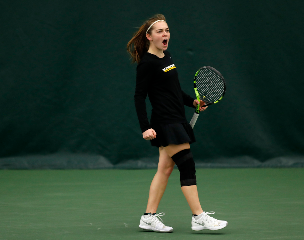 Zoe Douglas against Ohio State Sunday, March 25, 2018 at the Hawkeye Tennis and Recreation Center. (Brian Ray/hawkeyesports.com)