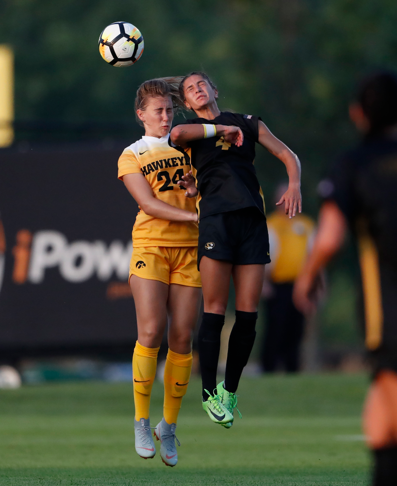 Iowa Hawkeyes Sara Wheaton (24) against the Missouri Tigers Friday, August 17, 2018 at the Iowa Soccer Complex. (Brian Ray/hawkeyesports.com)