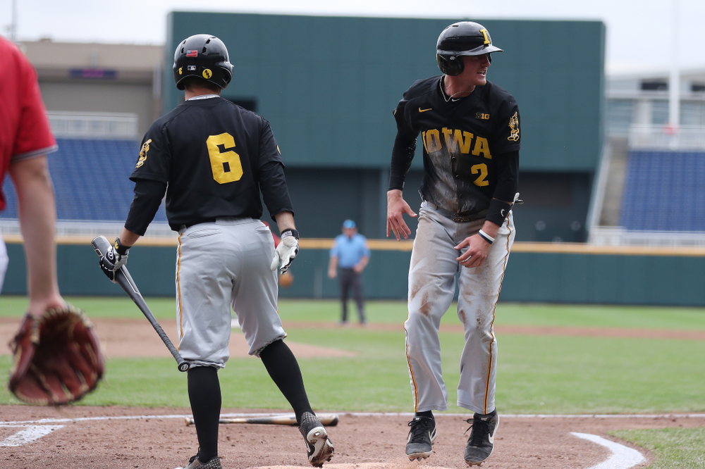 Iowa Hawkeyes infielder Brendan Sher (2) against the Nebraska Cornhuskers in the first round of the Big Ten Baseball Tournament Friday, May 24, 2019 at TD Ameritrade Park in Omaha, Neb. (Brian Ray/hawkeyesports.com)