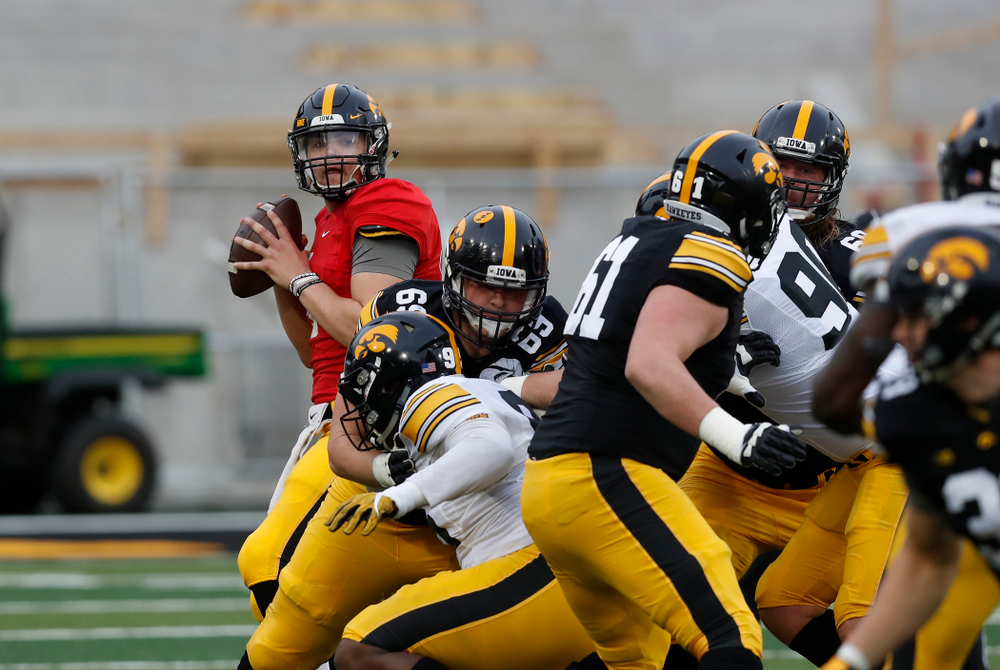 Iowa Hawkeyes quarterback Nathan Stanley (4) during the final spring practice Friday, April 20, 2018 at Kinnick Stadium. (Brian Ray/hawkeyesports.com)