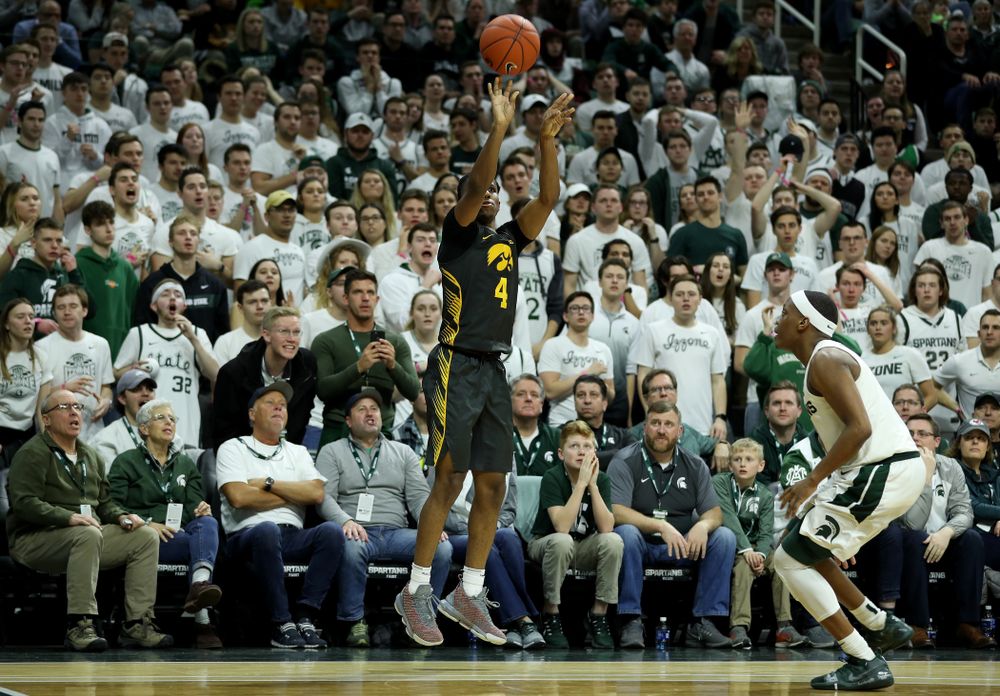 Iowa Hawkeyes guard Bakari Evelyn (4) against Michigan State Tuesday, February 25, 2020 at the Breslin Center in East Lansing, MI. (Brian Ray/hawkeyesports.com)