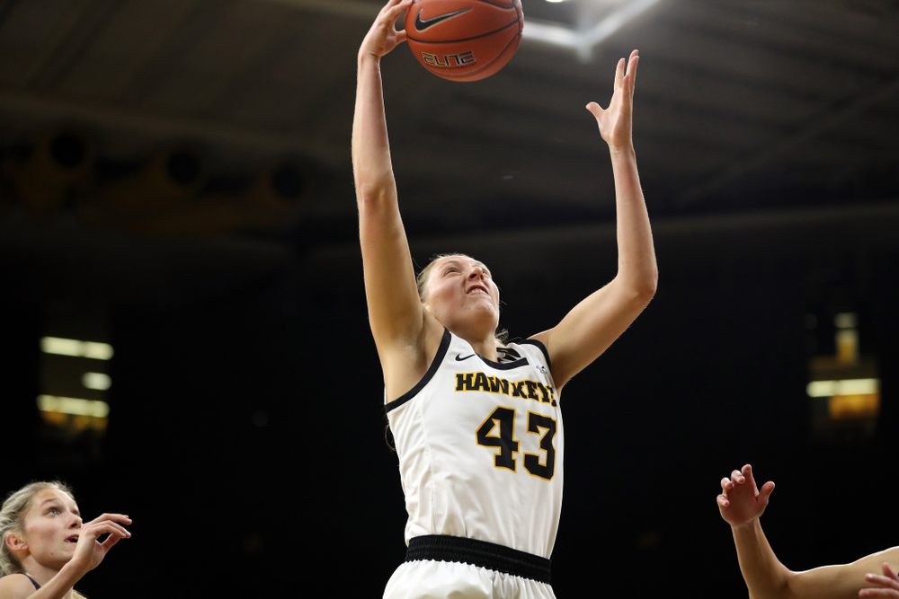Iowa Hawkeyes forward Amanda Ollinger (43) against North Alabama Thursday, November 14, 2019 at Carver-Hawkeye Arena. (Brian Ray/hawkeyesports.com)