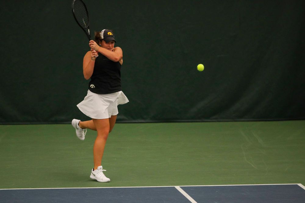 IowaÕs Danielle Bauers at womenÕs tennis senior day vs Nebraska on Saturday, April 13, 2019 at the Hawkeye Tennis and Recreation Complex. (Lily Smith/hawkeyesports.com)